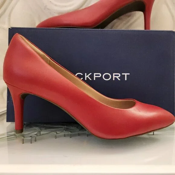 Rockport Total Motion 75mm Pointy Toe Pumps. Red. NIB. Size 8.5. Leather - Picture 1 of 12